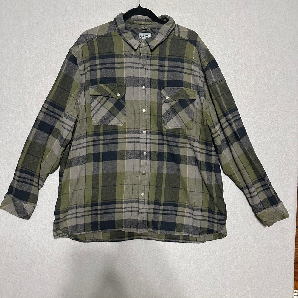 LA Police Gear Vanguard Flannel Shirt Mens 2XL Green Plaid Snap Front Cotton